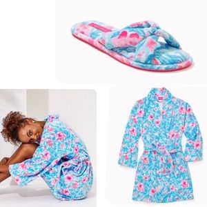 Lilly Pulitzer Terry Robe Bondi Blue Robe & Slippers Set in My Little Peony. NWT